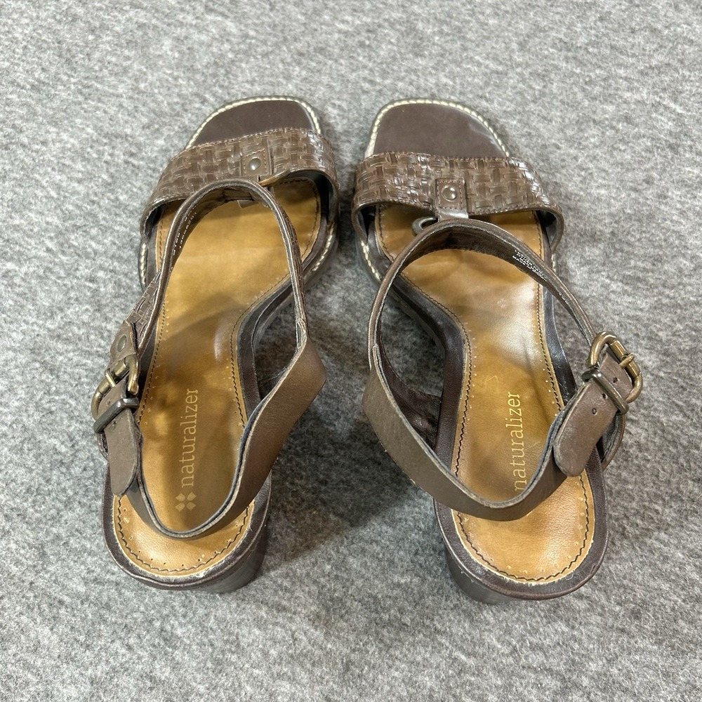 Naturalizer Brown Woven Leather Boho Slingback Heels Sandals Sz 8.5 - Picture 3 of 9